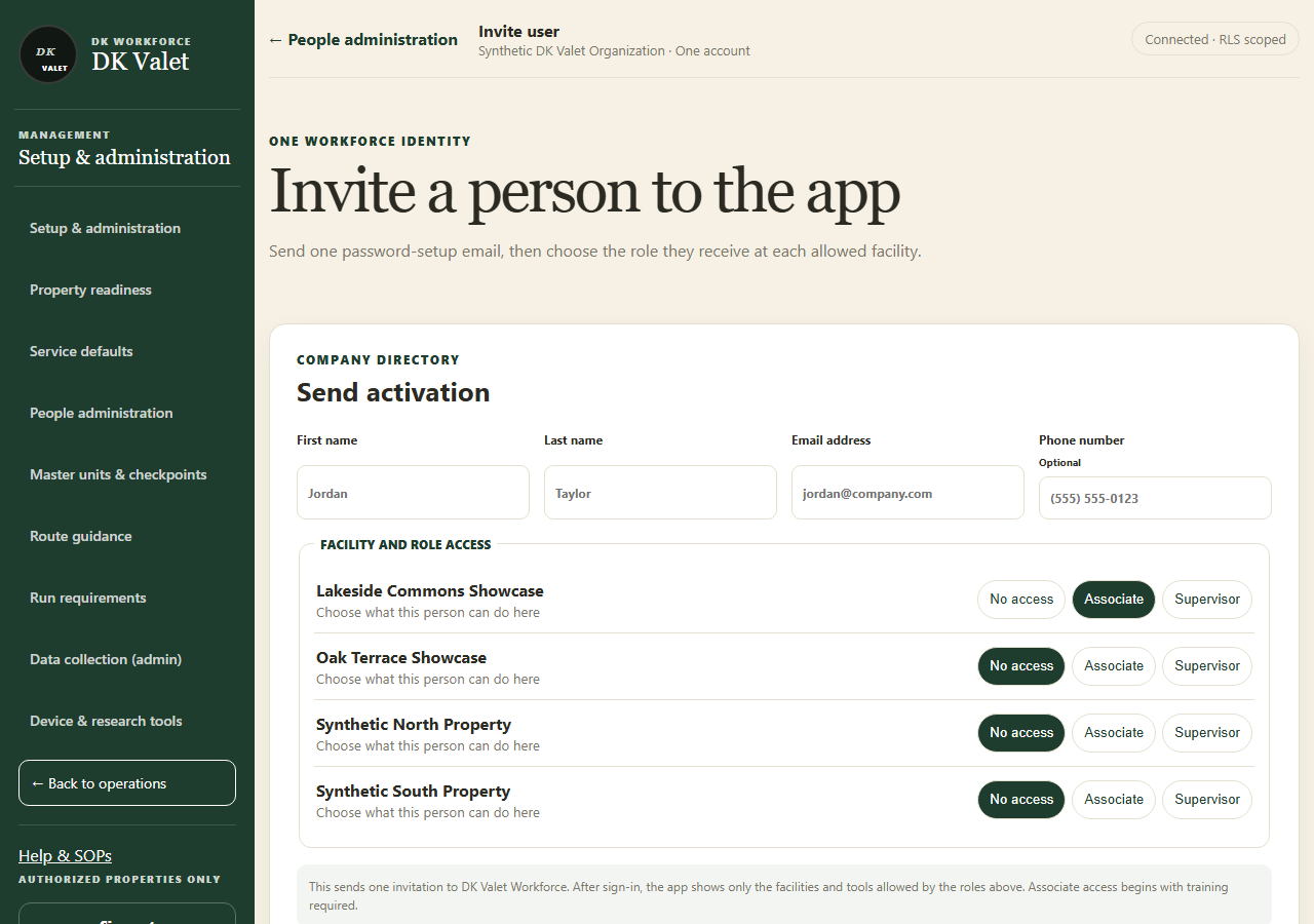 Invite a person to the app: use the property selector and the task controls shown.