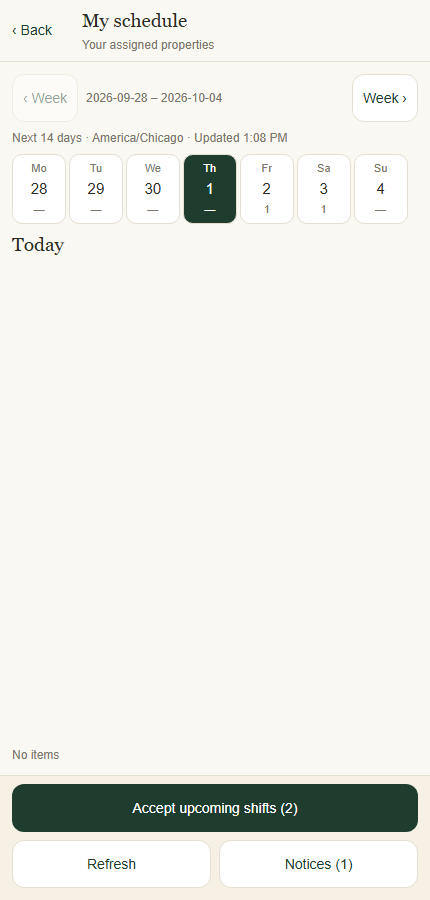 Use the calendar to inspect dates and assigned shifts.