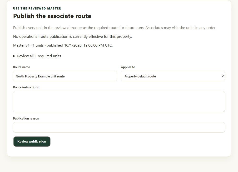 Check the master version, route name, phase and reason before review.