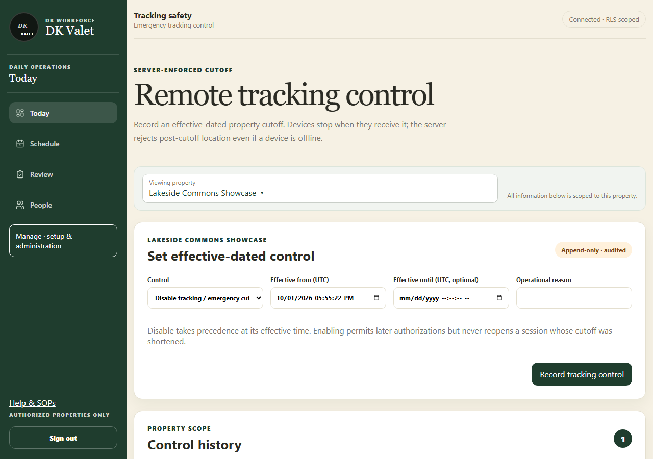 Remote tracking control: use the property selector and the task controls shown.